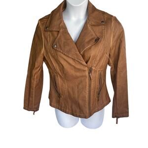 MAX STUDIO, SIZE L, BROWN FAUX LEATHER MOTORCYCLE JACKET